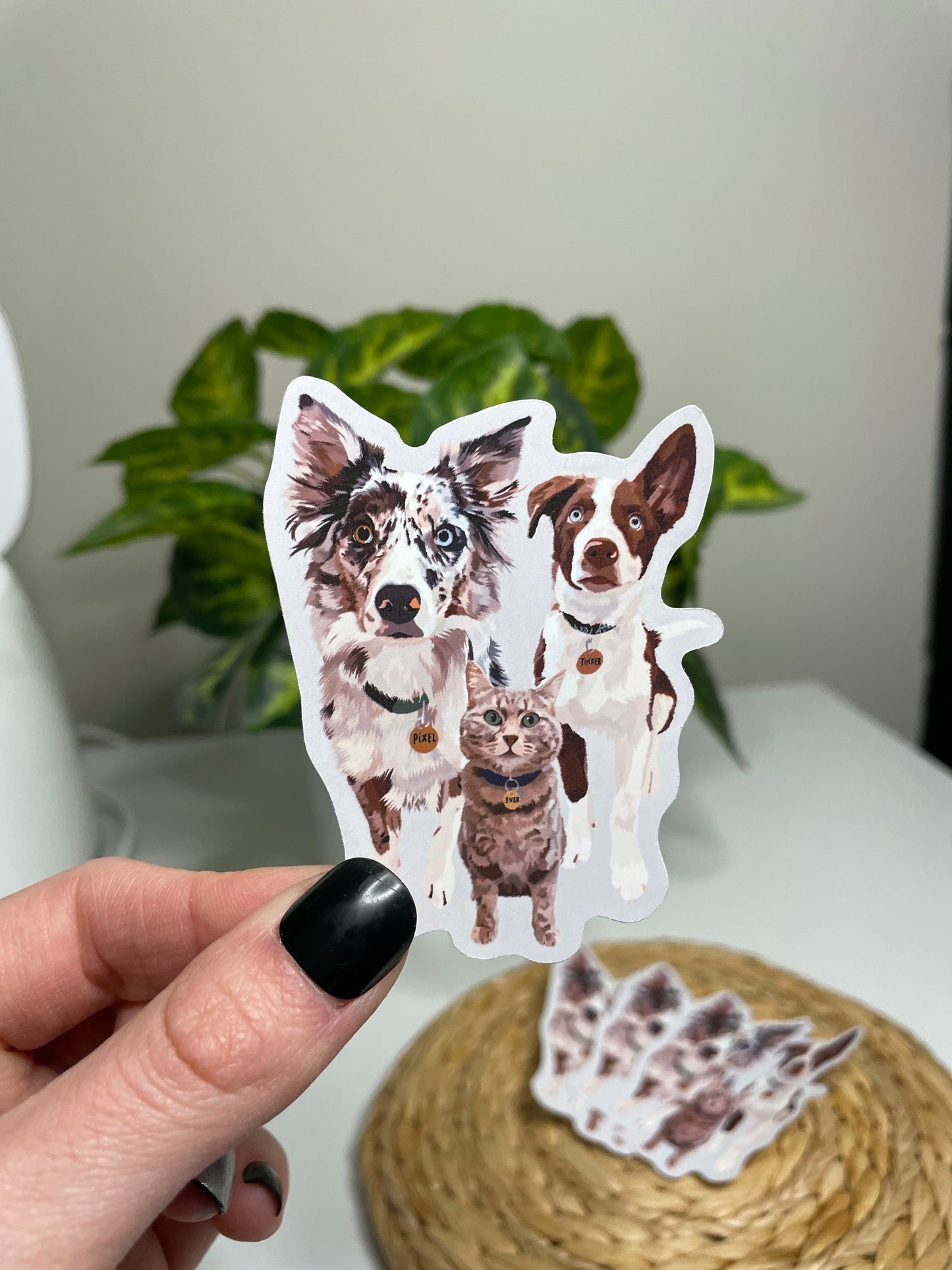 Custom pet dog and cat portrait and sticker listing - personalized pet artwork and stickers for sale