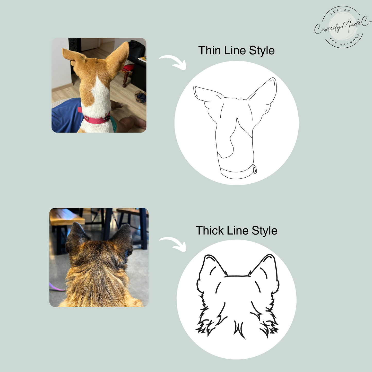 Custom Pet Ear Outline Drawing (Back View) + Vinyl Decal Sticker Bundle